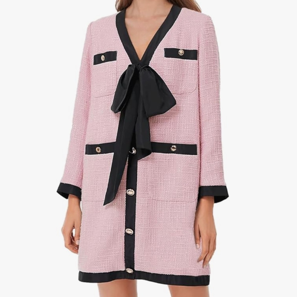 NWOT Women’s Pink V Neck Tweed Dress Size Small
